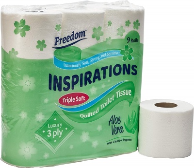 Freedom Inspirations ALOE VERA Luxury 3Ply Quilted Toilet Paper 9Pack RRP £4.50 CLEARANCEXL £3.99